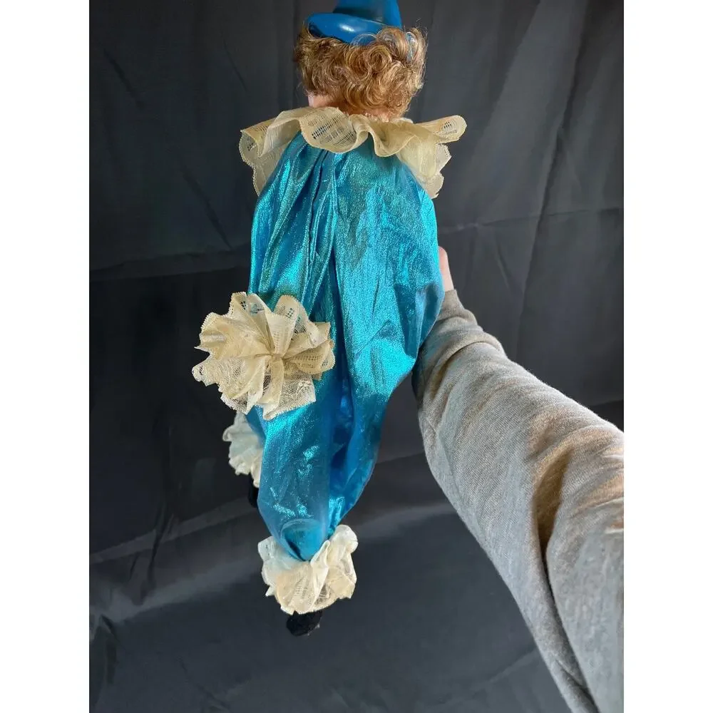 Vintage Large 20” Porcelaine Clown turquoise Dolls Ballerina wood body